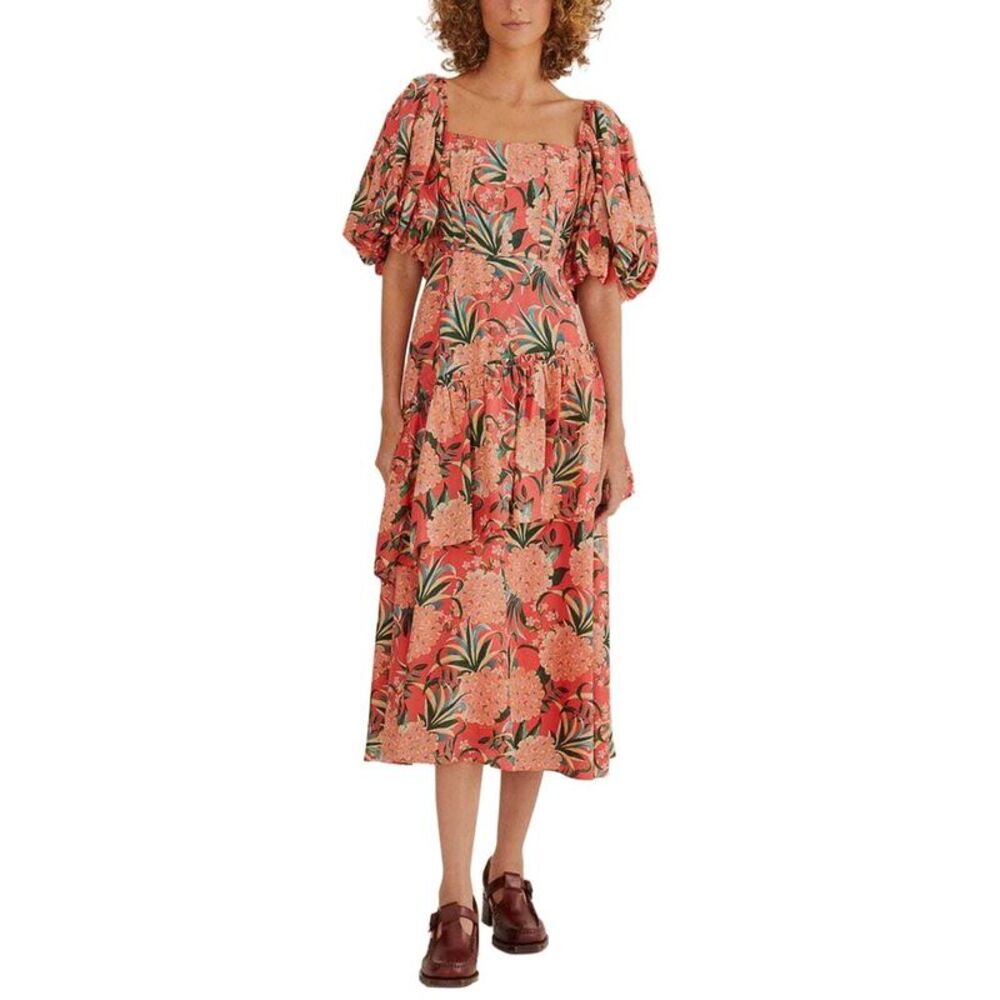 Farm Rio Womens  Pineapple Bloom Red Cut Out Midi Dress